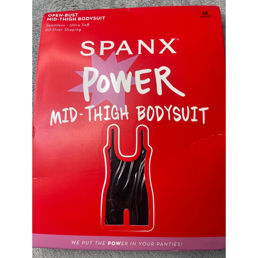 SPANX NEW NWT Plus 3X Power Mid Thigh‎ Bodysuit Shapewear Black